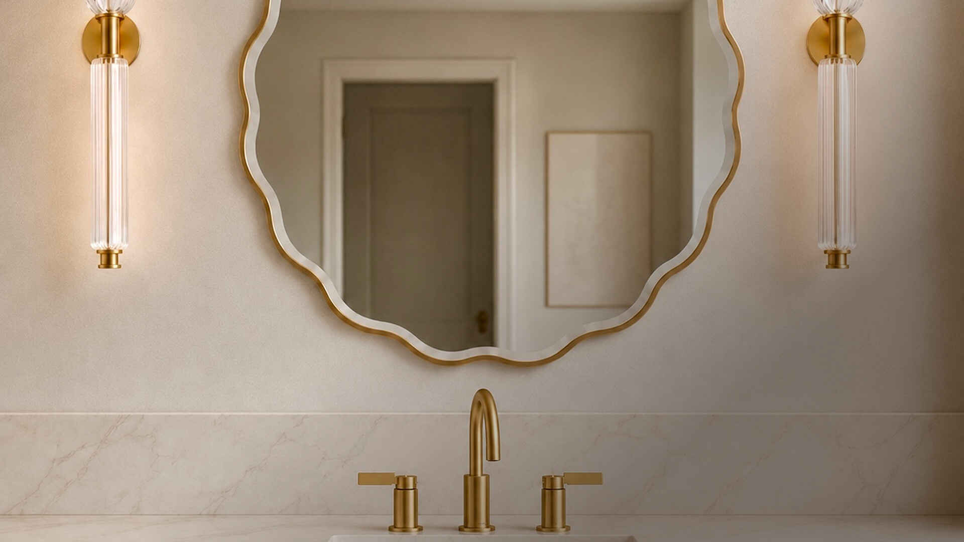 An elegant bathroom scalloped mirror